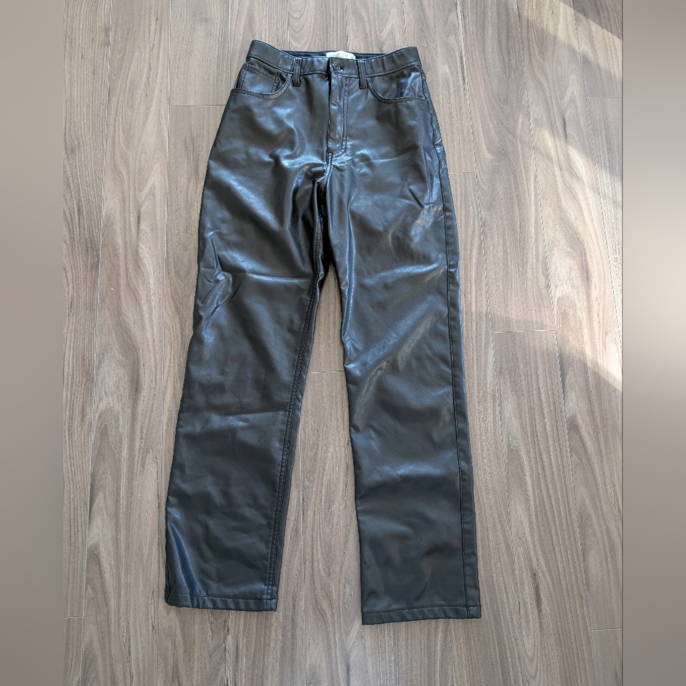 Abercrombie & Fitch Black Faux Leather Straight Leg Pants